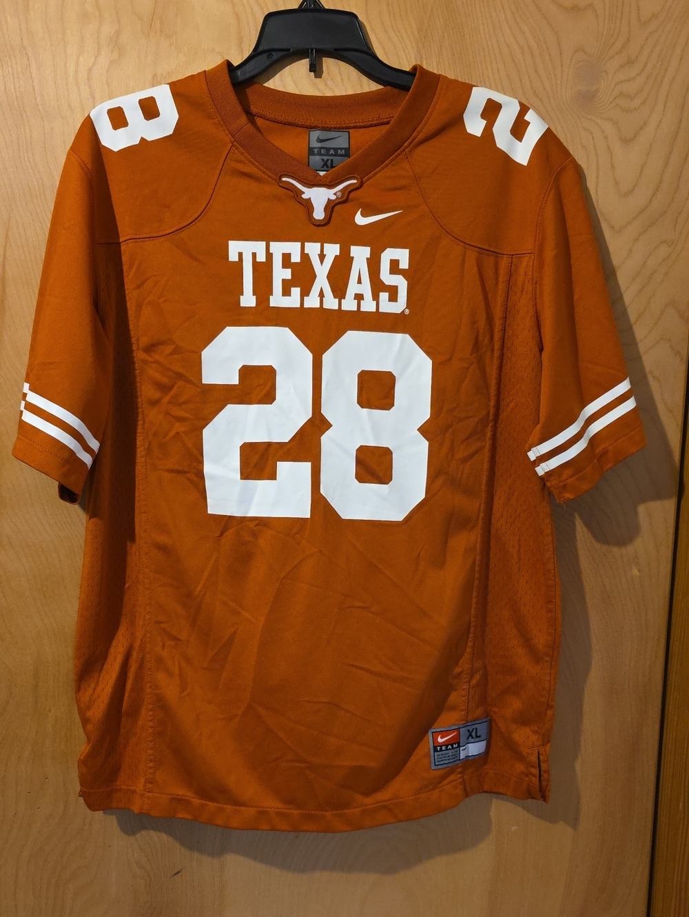 Nike Youth Texas Football Jersey in Burnt Orange w/White Accents #28 Youth XL